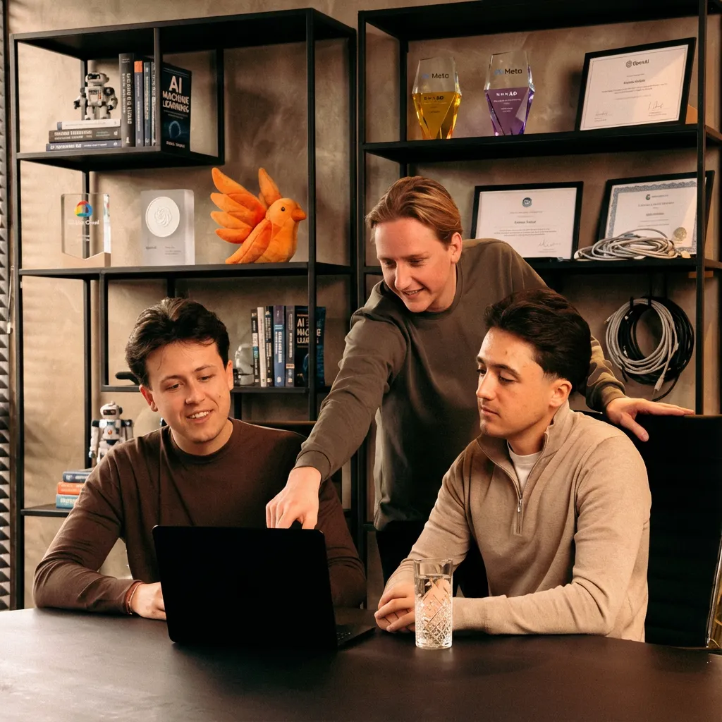 De drie oprichters van Triplebird werken samen aan een AI-automatisering